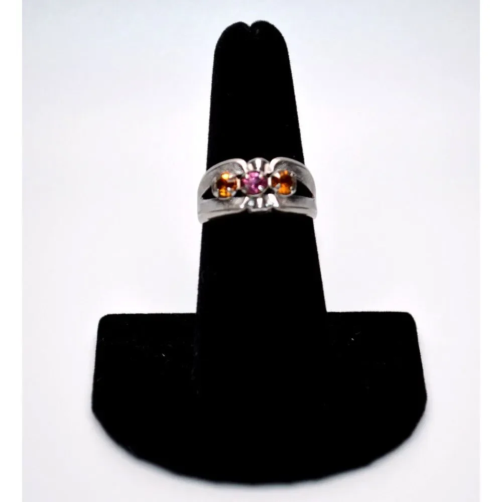 Vintage Rhodium Electroplate Birthstone Mothers Day Ring with‎ 3 Stones Size 7